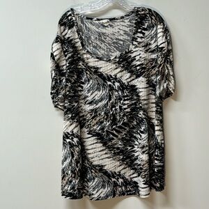 Cato Blouse Black Cream scoop neck Abstract Short Sleeve work Sz 22/24W Plus